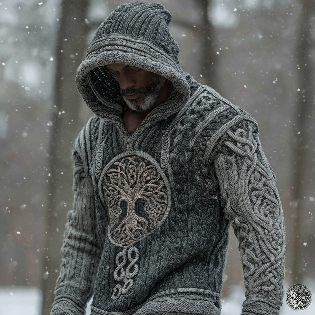 Men's Tree Of Life Viking Celtic Chunky Hooded Sweater artswardrobe