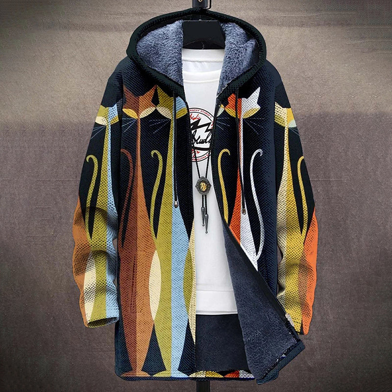 Men's Art Cat Gradient Plush Thick Long-Sleeved Sweater Coat Cardigan elevenforest