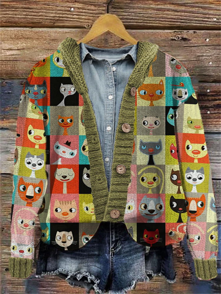 Colorful Cute Cats Embroidered Hooded Cardigan elevenforest