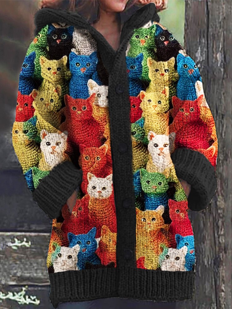 Cute Knitted Cat Ladies Soft Hooded Sweater Cardigan elevenforest