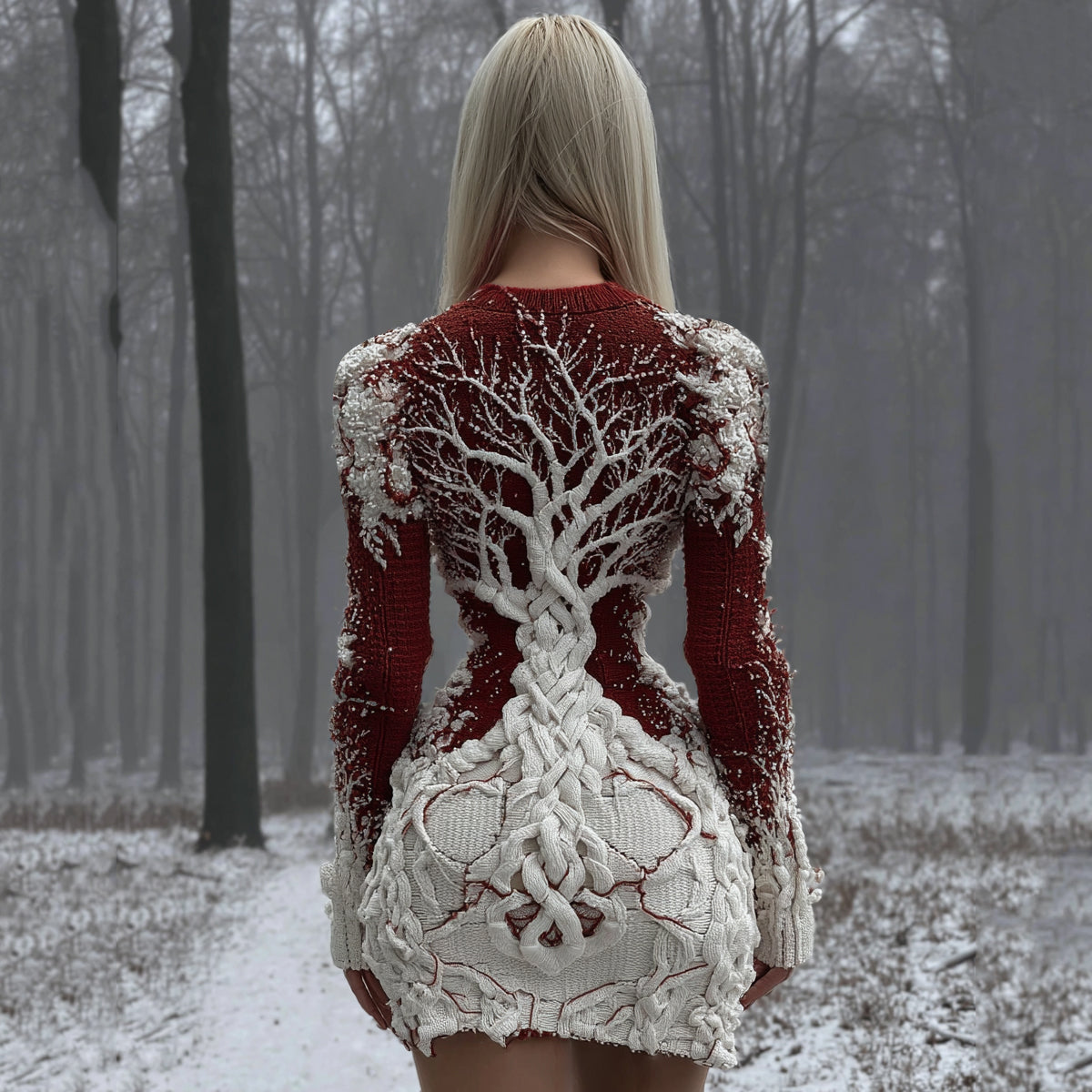 Women's Viking Celtic Knot Tree Of Life Artistic Chunky Knit Mini Skirt artswardrobe