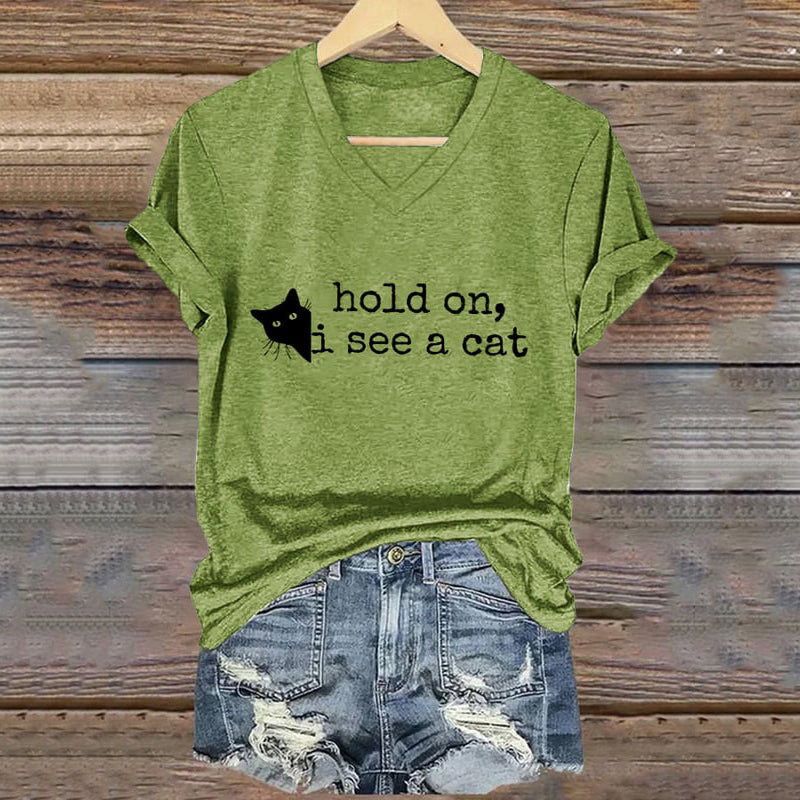 Hold On I See A Cat Ladies V-neck T-shirt elevenforest
