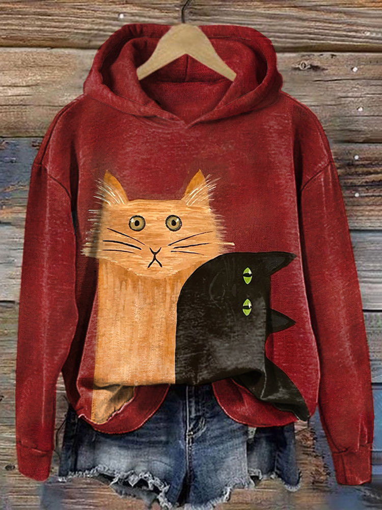 Women's Funny Cats Print Vintage Hoodie elevenforest