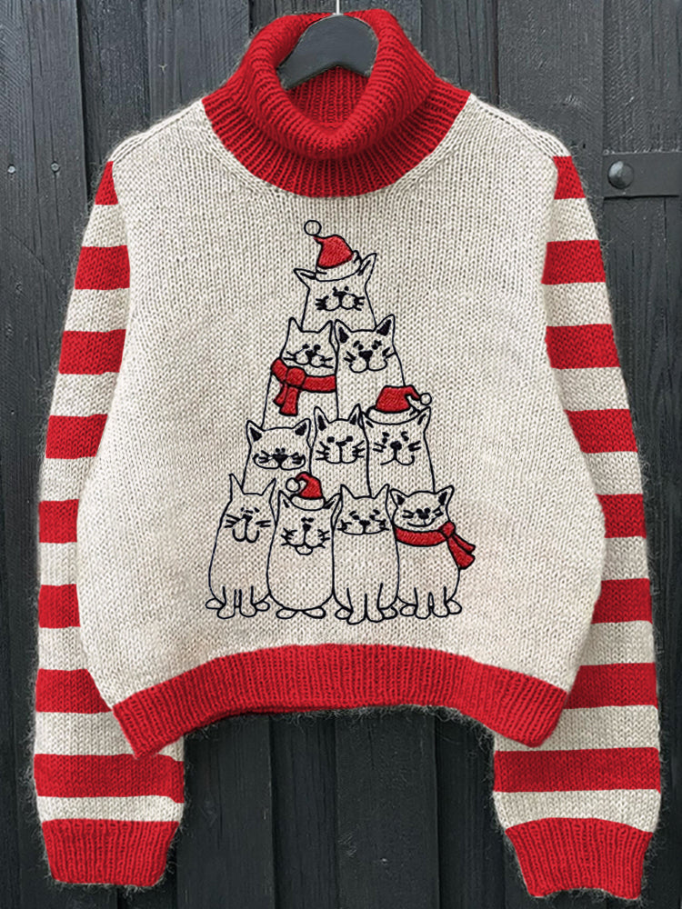 Christmas Cats Embroidery Pattern Cozy Knit Sweater elevenforest