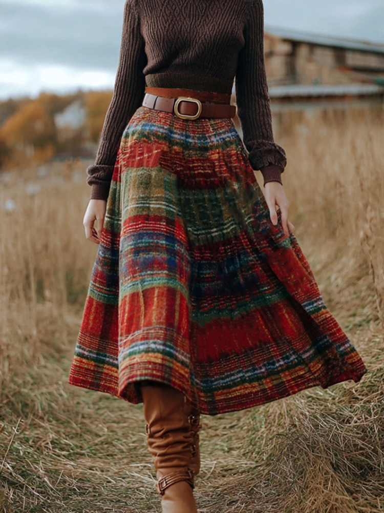 Retro British Style Women's Winter Warm Knitted Half-length Dress artswardrobe