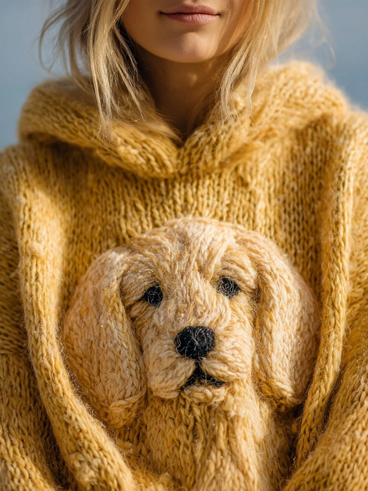Cute Golden Retriever Knit Fuzzy Cozy Hooded Sweater artswardrobe