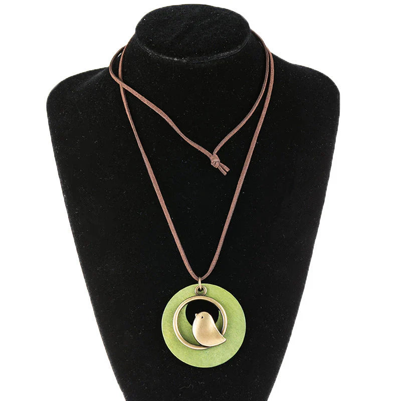 Vintage Boho Green Bird Necklace