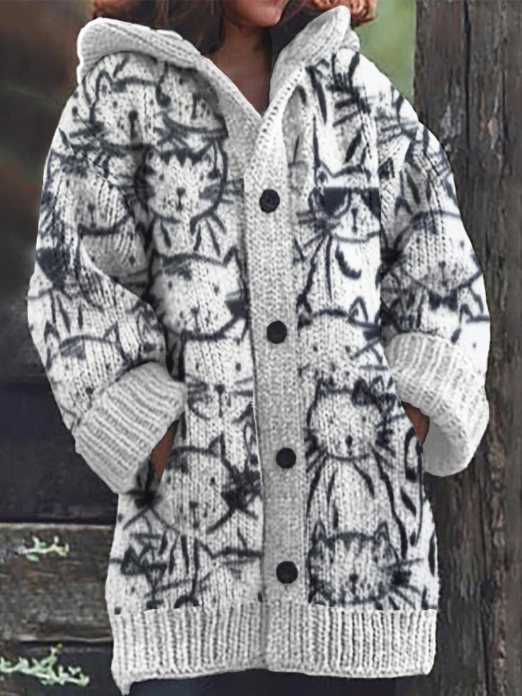 Cute Cartoon Cats Women's Hooded Cardigan elevenforest