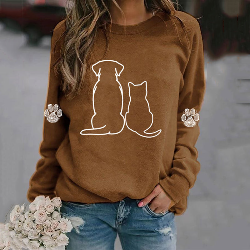 Women's Cat And Dog Lover Shiny Paw Casual Sweatshirt elevenforest
