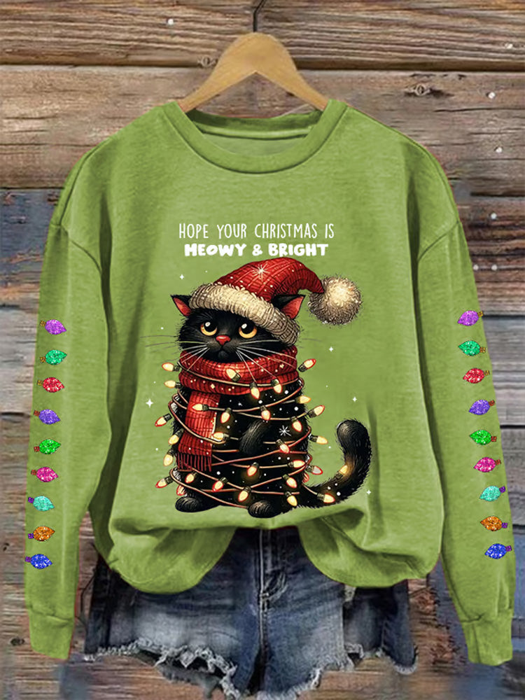 Women's Hope Your Christmas Is Meowy And Bright Casual Sweatshirt elevenforest
