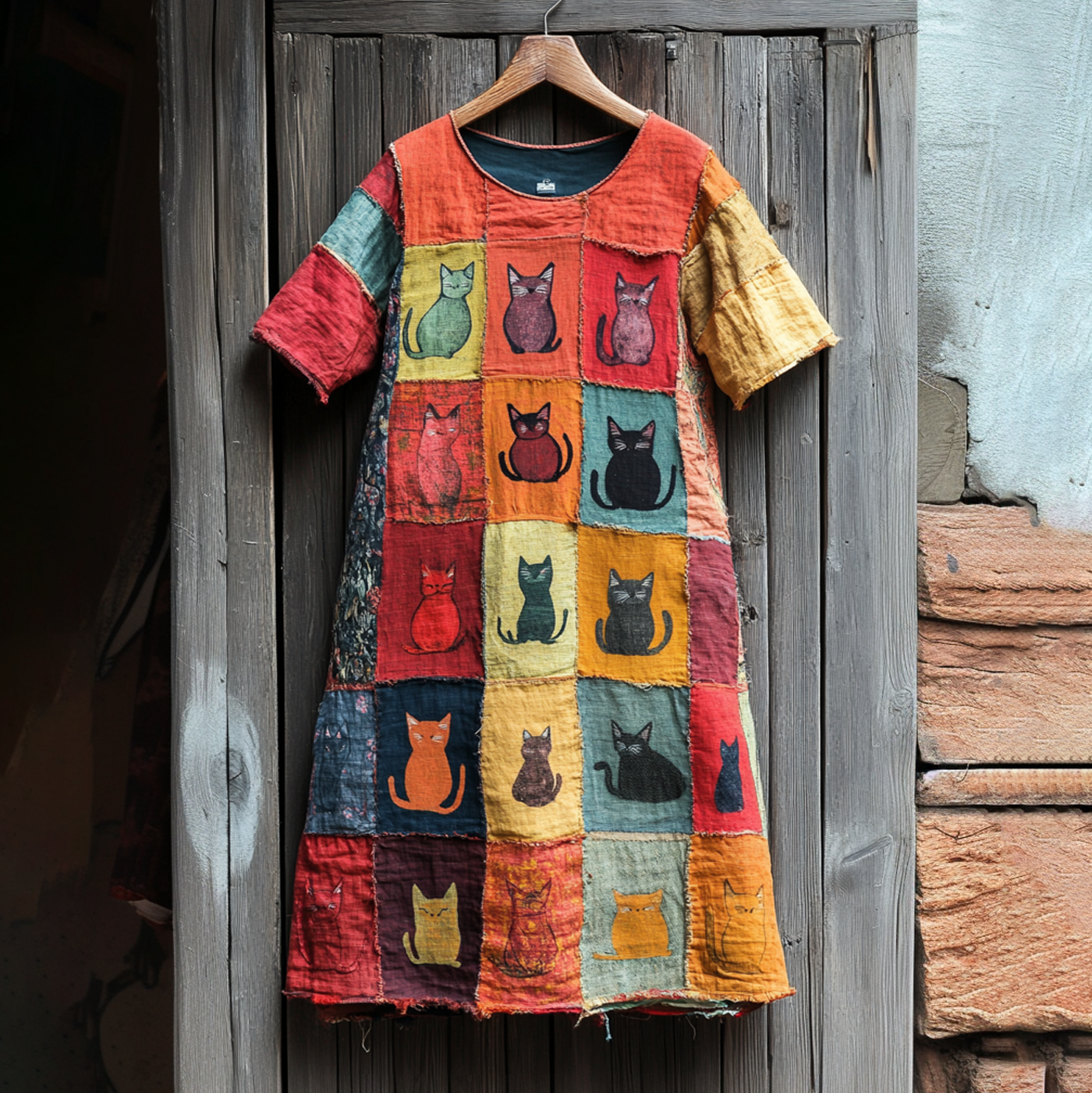 Women's Pop Art Cat Expression Contrasting Dress elevenforest