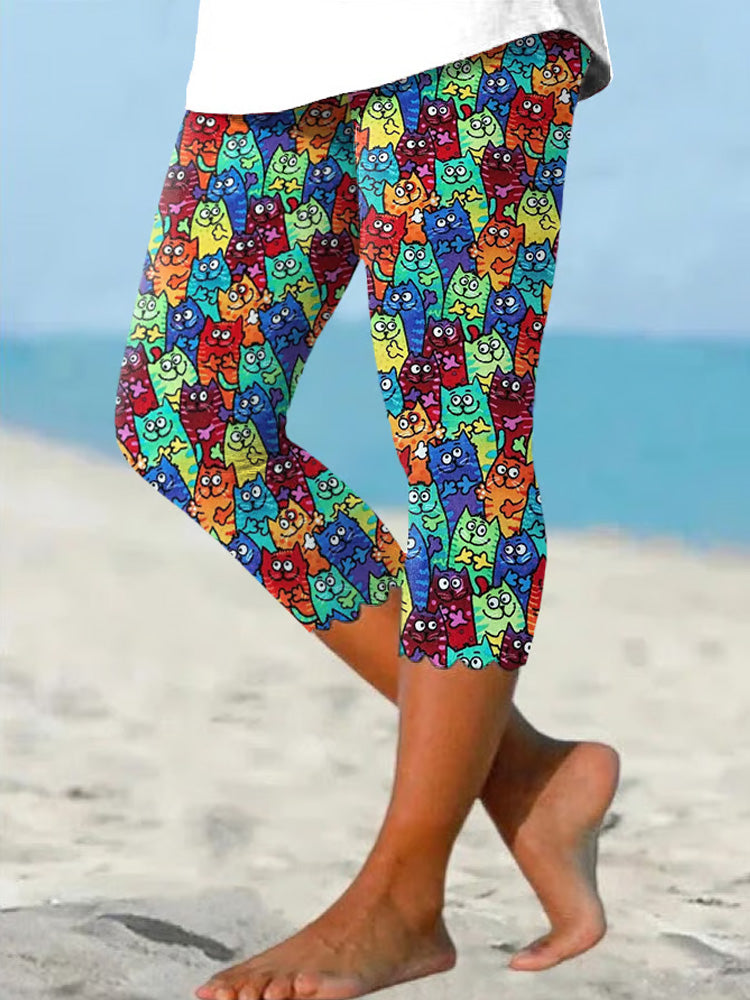 Retro Pride Parade Cats Print Leggings elevenforest