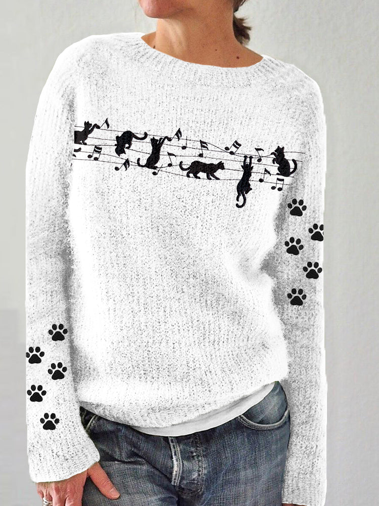 Music And Mischief Cats Embroidered Cozy Sweater elevenforest