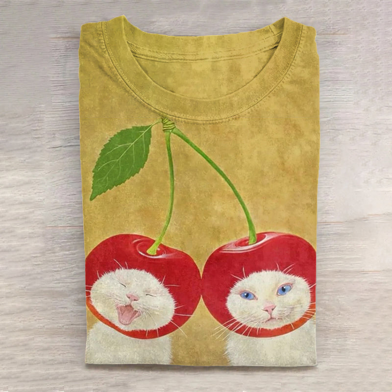 Abstract Creative Cute Fruit Cat With Cheerilee Hood Art Print Cotton Graphic T-shirt elevenforest