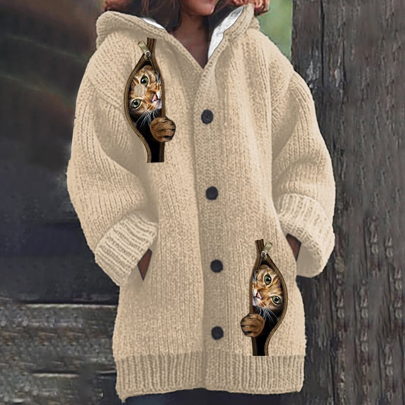 Vintage Cute Cat Cozy Button Down Sweater elevenforest