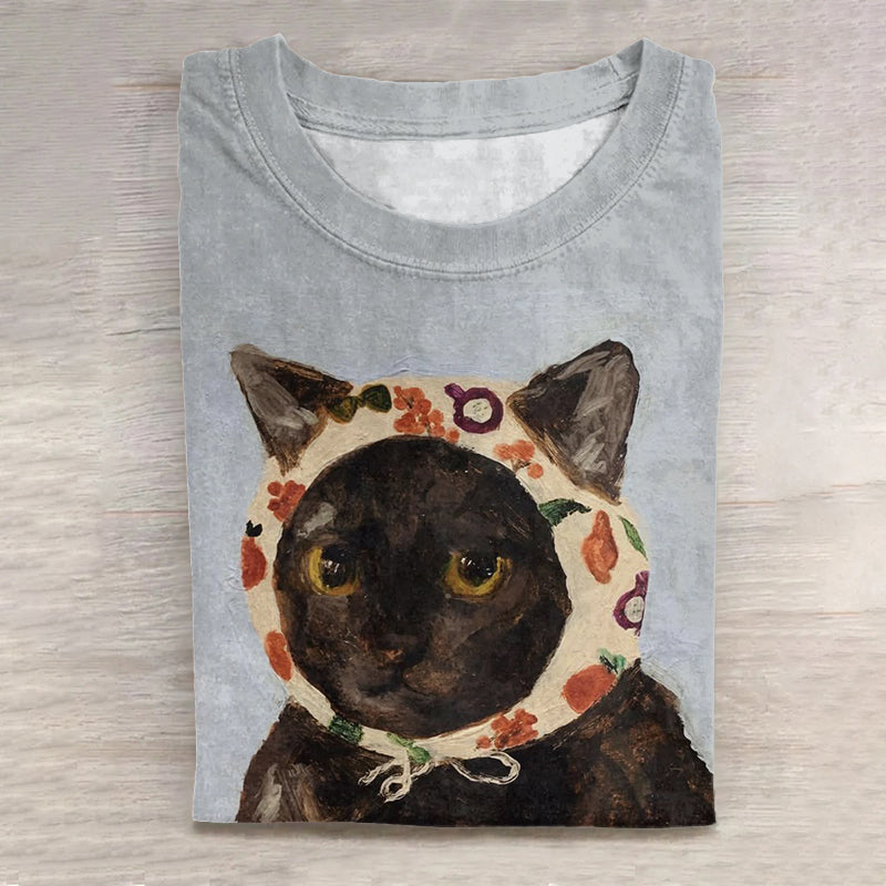 Cat Family Abstract Creative Fashion Cute Babushka Cat Art Print Cotton Graphic T-shirt elevenforest