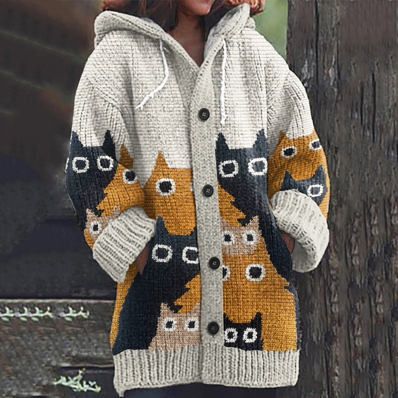 Abstract Geometric Cats Art Pattern Cozy Cardigan Sweater elevenforest