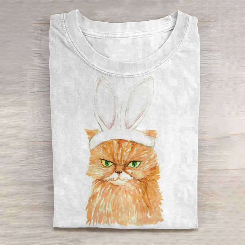 Women's Bunny Cat Art Casual T-Shirt elevenforest