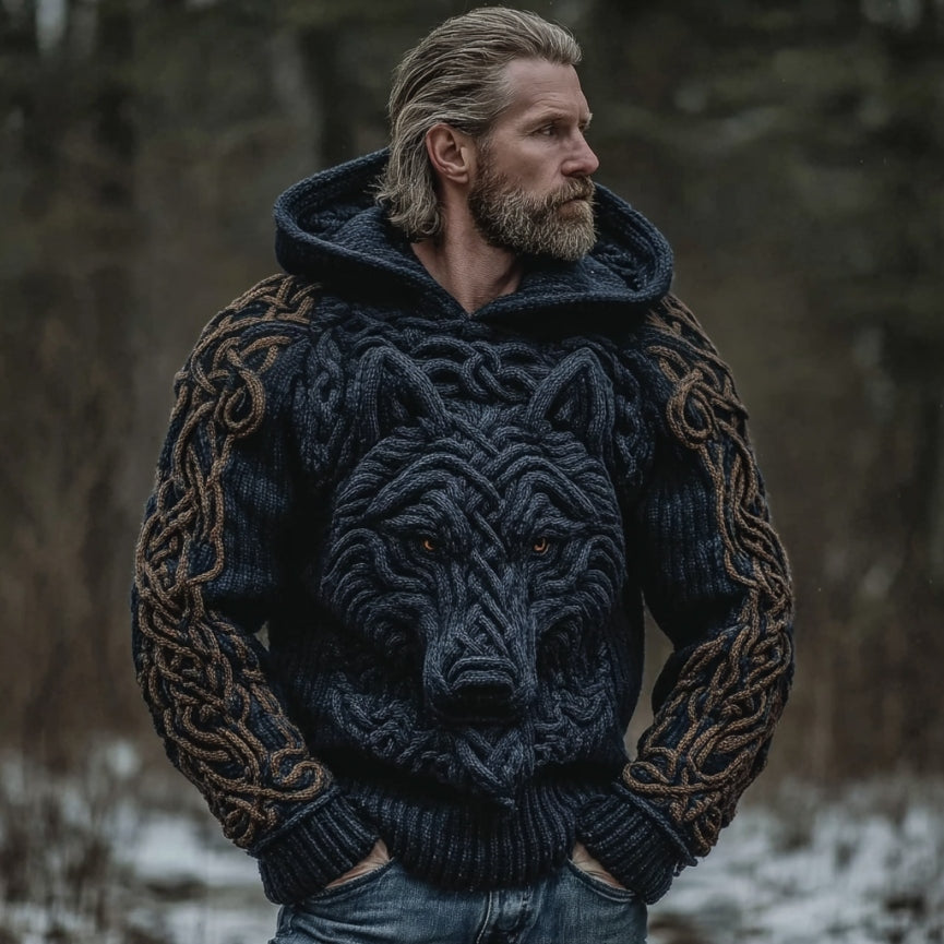 Men's Viking Wolf Art Celtic Hooded Sweater artswardrobe
