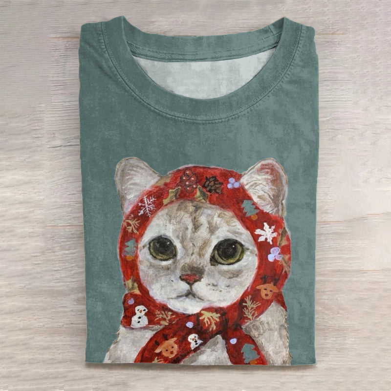 Abstract Creative Cat Family Fashion Cute Babushka Cat Art Print Cotton Graphic T-shirt elevenforest