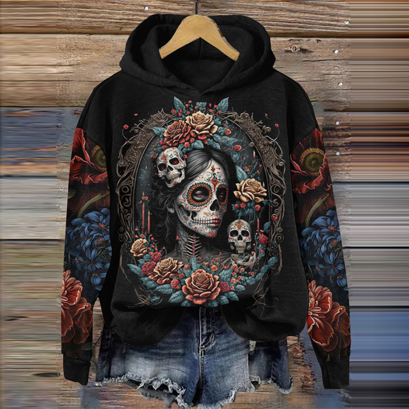 Mexican Day Of The Dead Catrina Huasteca Art Casual Hoodie elevenforest