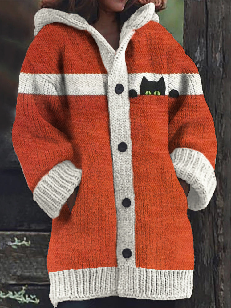 Funny Cat Knit Women's Hooded Cardigan Sweater elevenforest