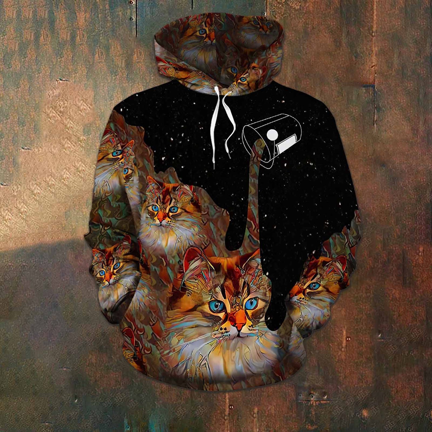 Unisex Cat Galaxy Night Vintage Print Casual Hoodie elevenforest
