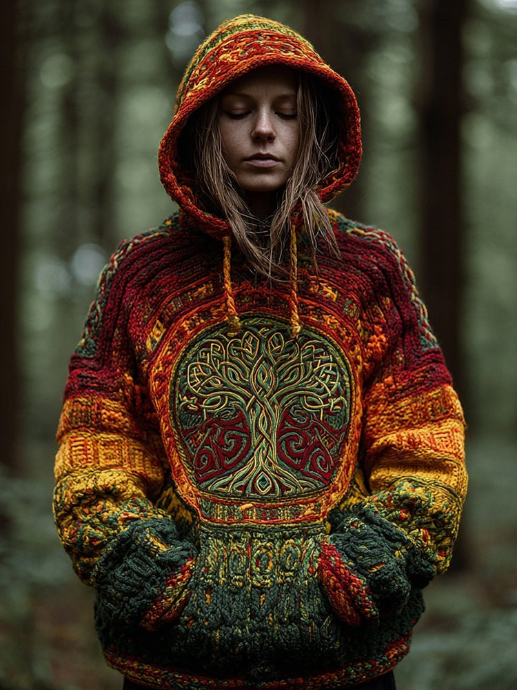 Viking Inspired Colored Tree Of Life Cozy Hooded Sweater artswardrobe