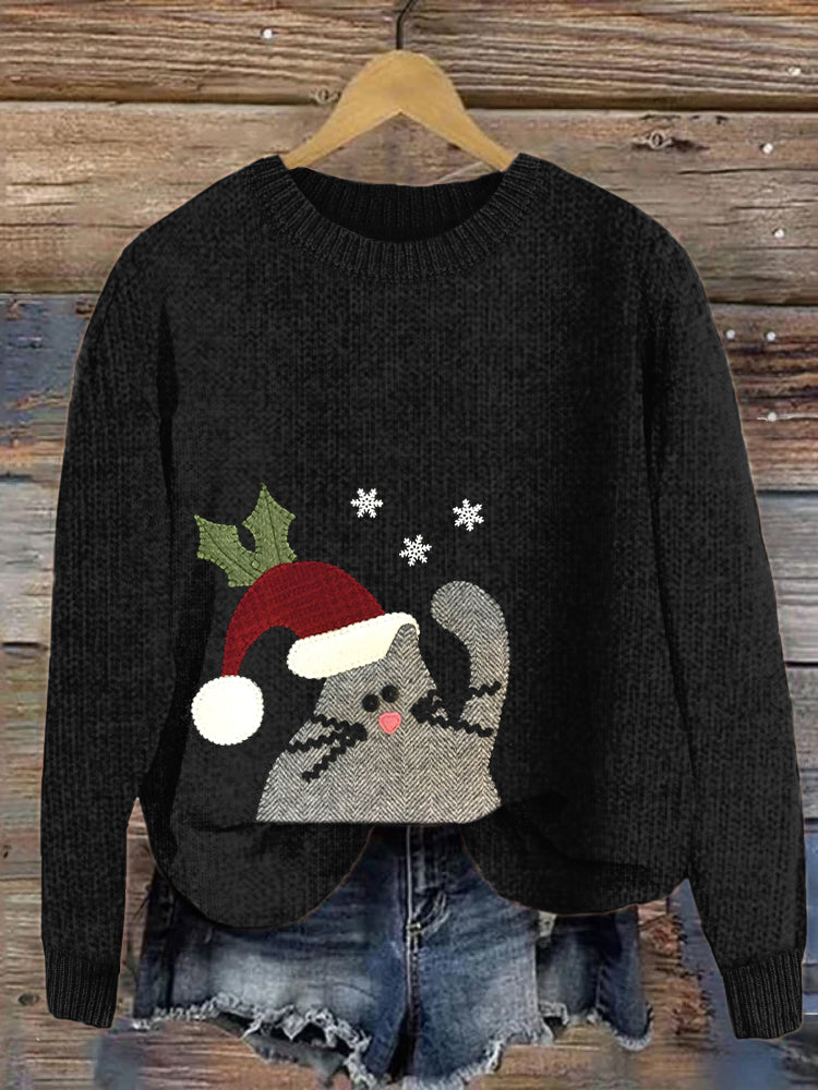 Christmas Cat Felt Art Cozy Knit Sweater elevenforest