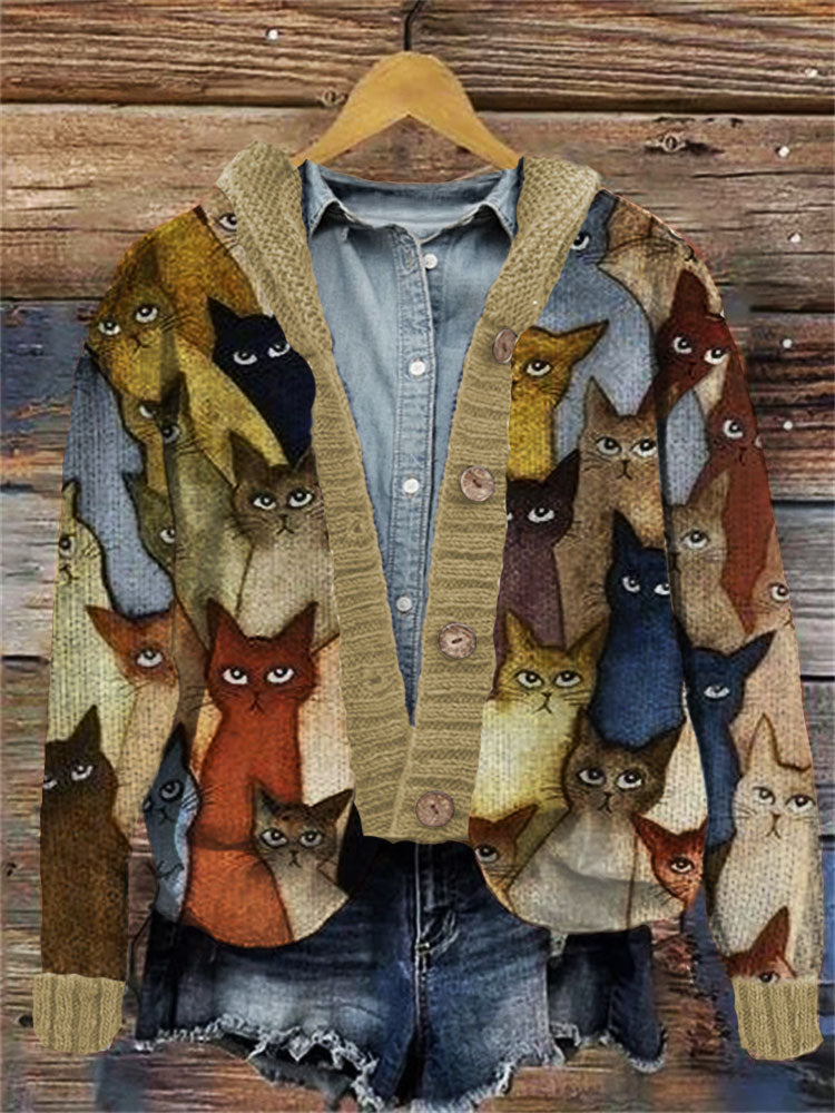 Colorful Cute Cats Embroidered Hooded Cardigan elevenforest