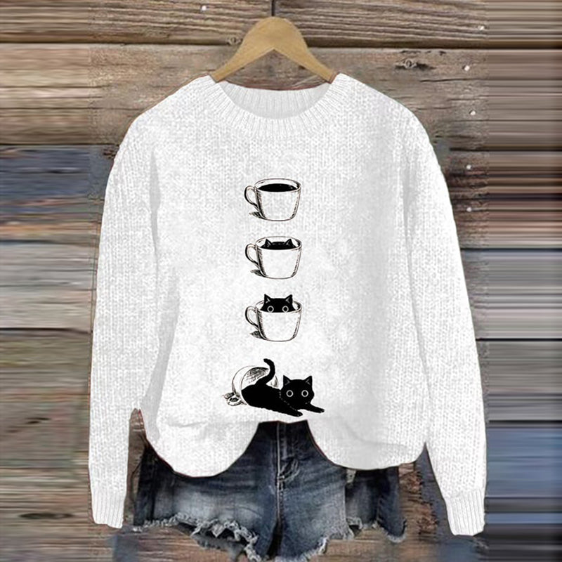 Cute Cup Cat Knitted Sweater elevenforest