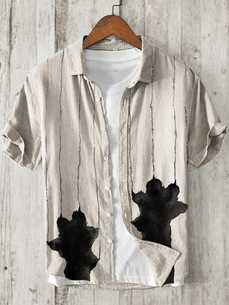 Black Cat Paws Ink Art Linen Blend Shirt elevenforest