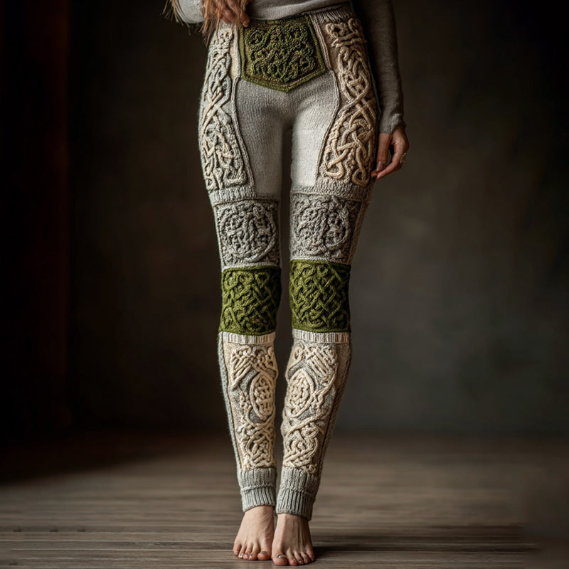 Vintage Viking Geometry Celtic Pattern Knit Art Cozy Leggings artswardrobe