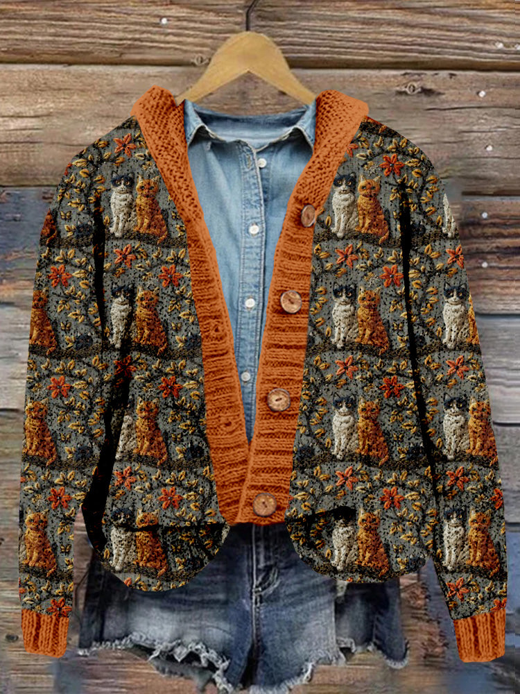 Lovely Cat Embroidered Cozy Hooded Cardigan elevenforest