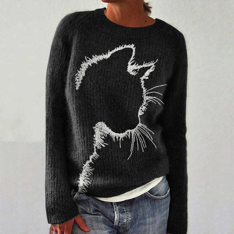 Women's Black Cat Art Cozy Sweater elevenforest