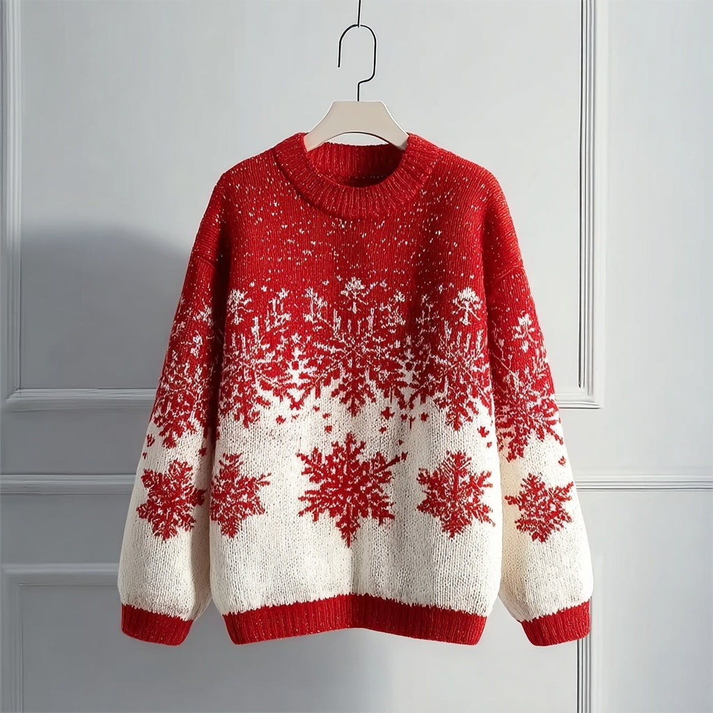 Vintage Christmas Snowflake Pattern Cozy Knit Sweater artswardrobe