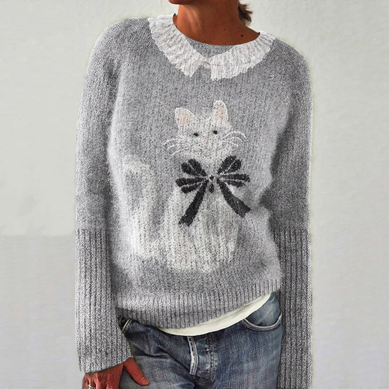 Vintage Gentleman Cat Knitted Crewneck Sweater elevenforest