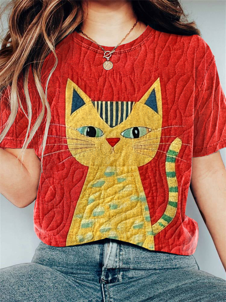 Cute Cat Pattern Short Sleeve T-Shirt elevenforest