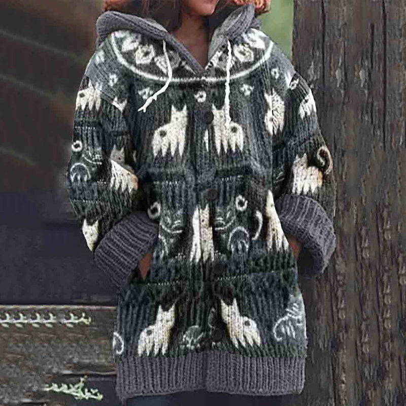 Abstract Cats World Painting Pattern Cozy Cardigan Sweater elevenforest