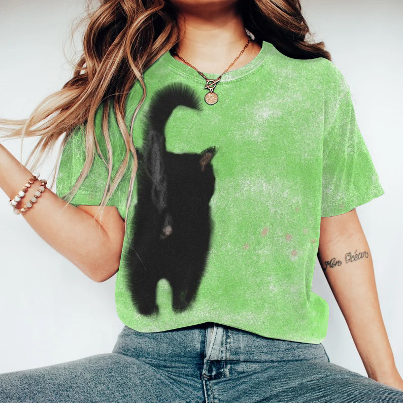 Cute Cat & Plant Painting Art T-Shirt elevenforest