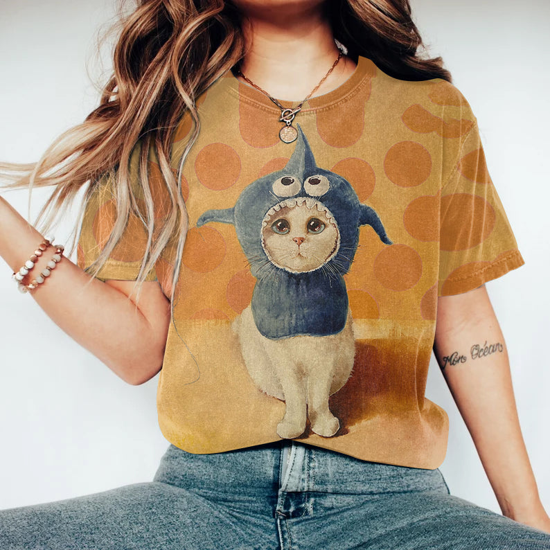 Abstract Creative Cute Oil Cat Art Print Cotton Graphic T-shirt elevenforest