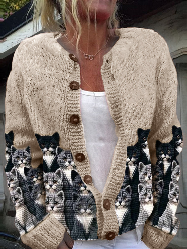 Crowded Cats Crochet Art Cozy Knit Cardigan elevenforest