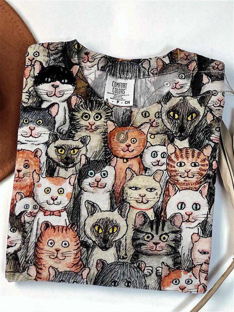 Lovely Crowded Cats Art Comfy T Shirt elevenforest