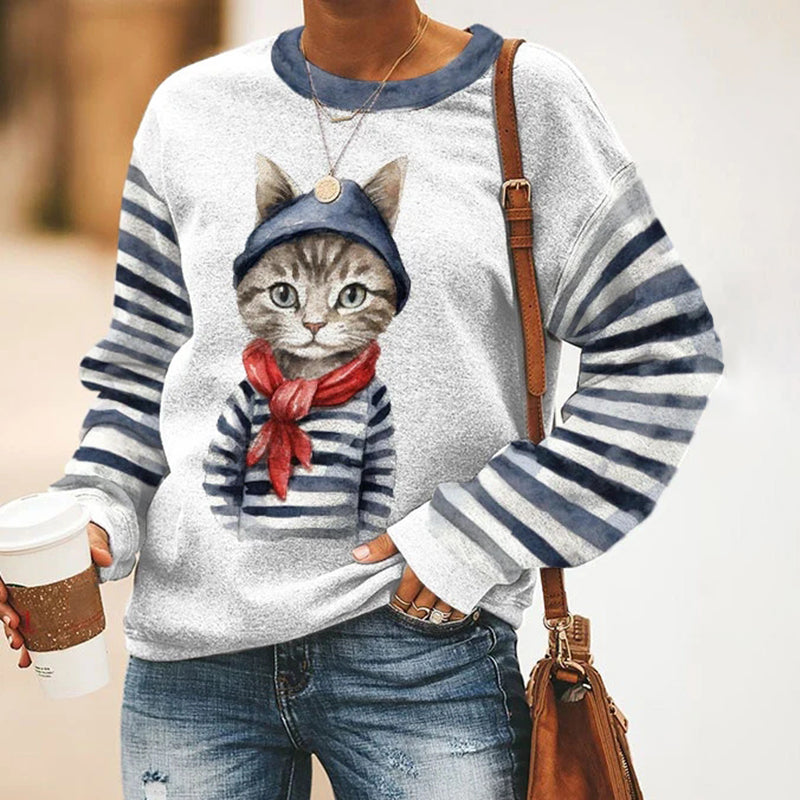 Women's Clothes Cat Print Sweatshirt elevenforest