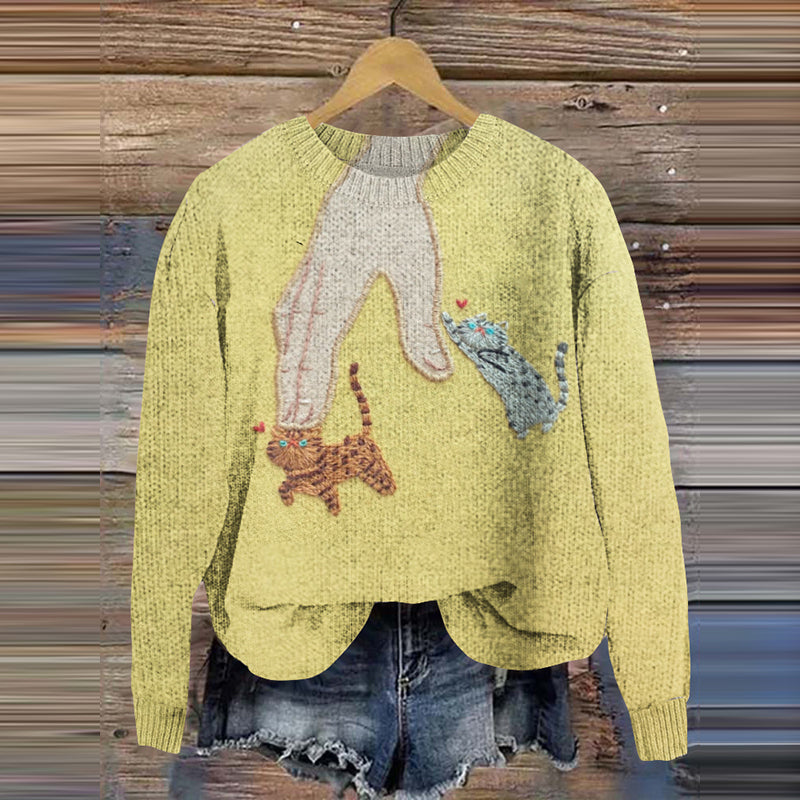 Colorful Cat Pattern Comfortable Women's Sweater elevenforest