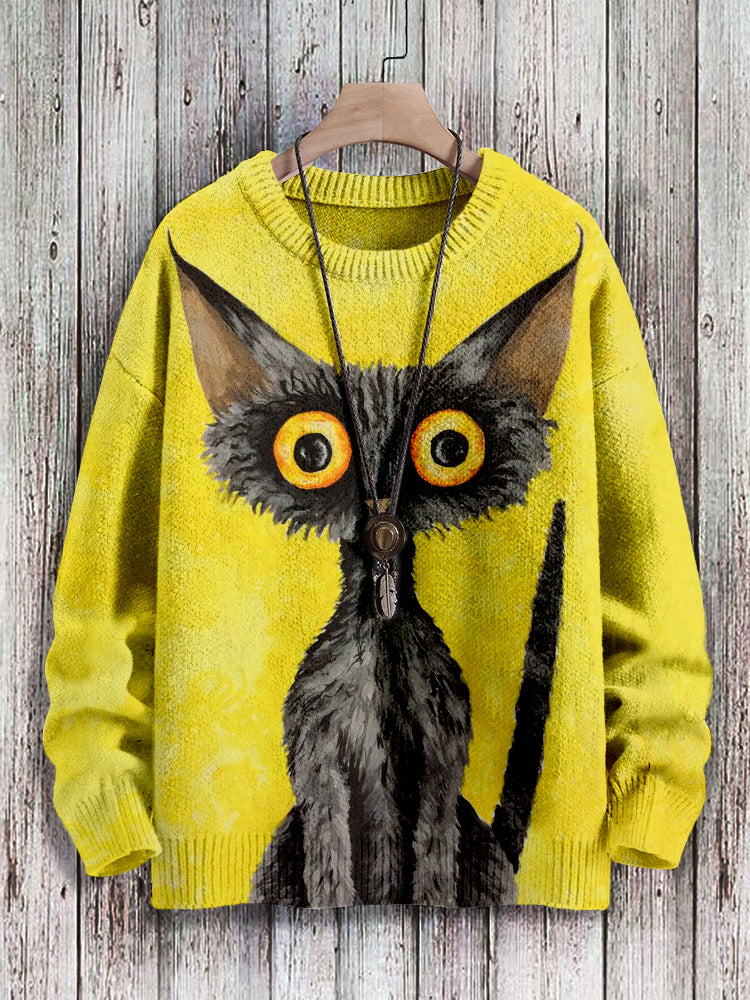 Lovely Black Cat Graphic Vintage Pullover Sweater elevenforest