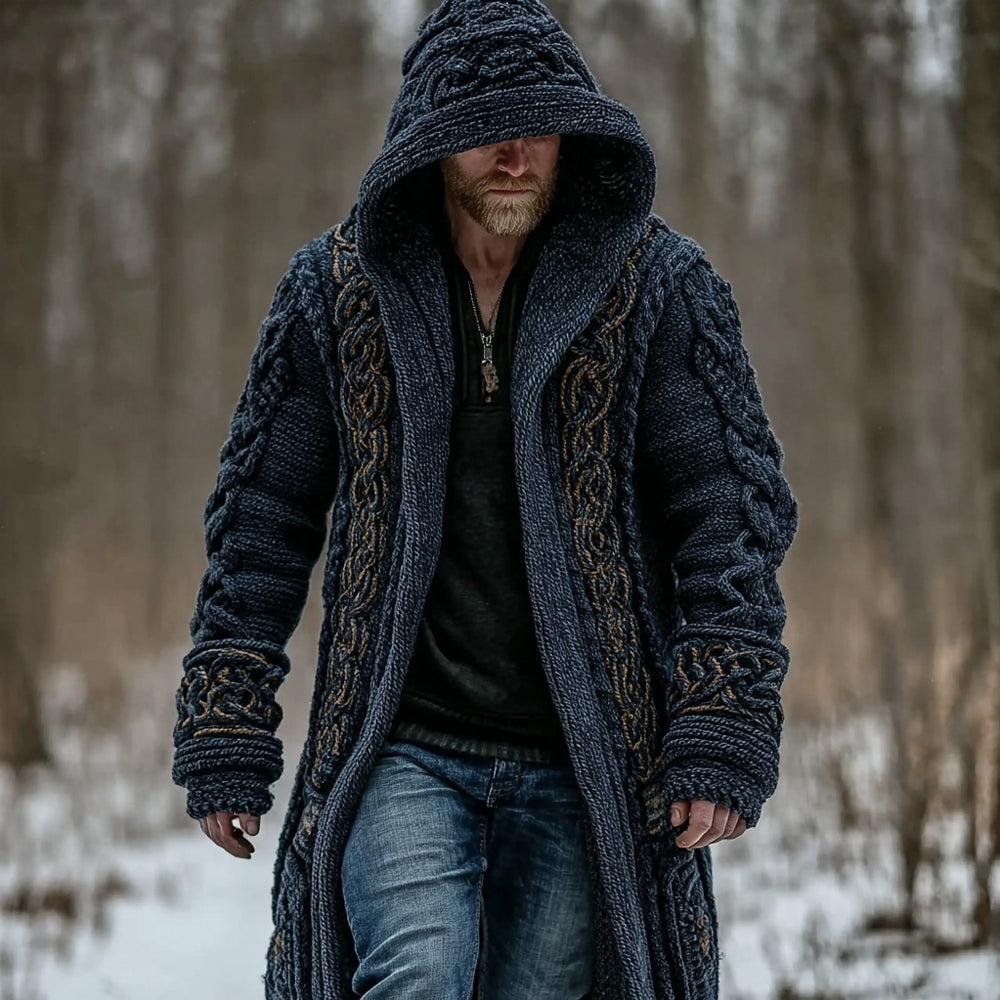 Men's Viking Inspired Celtic Chunky Knit Sweater Coat artswardrobe