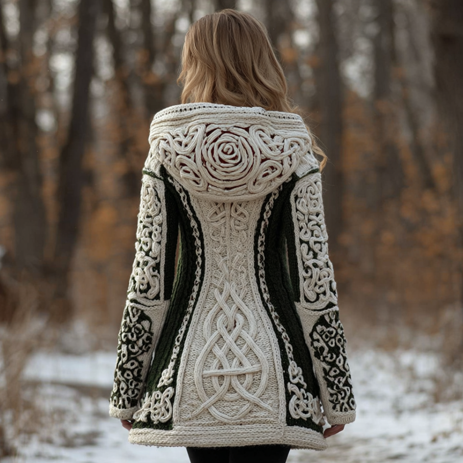 Viking Retro Style Women's Winter Warm Hooded Knit Sweater Jacket artswardrobe