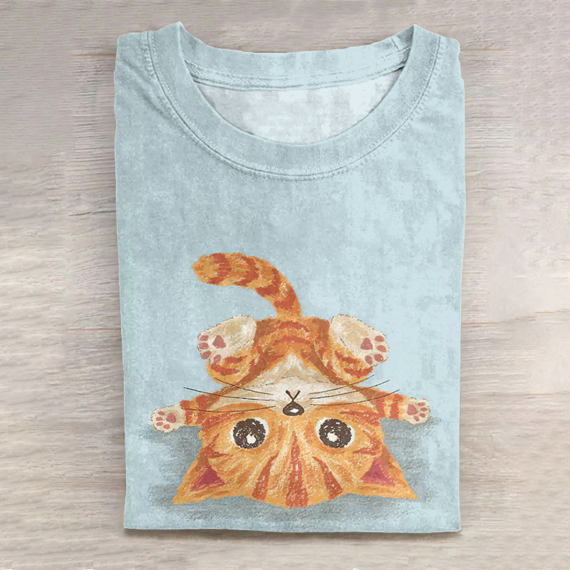Women's Cute Kitten Falling Down Art Casual T-Shirt elevenforest