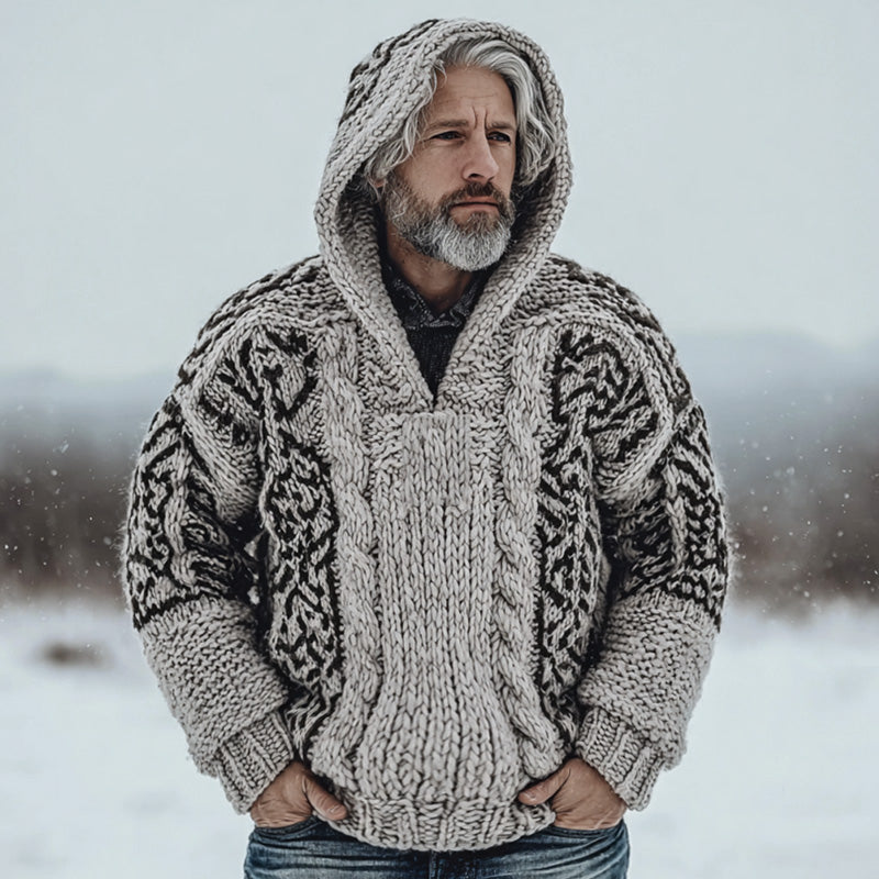 Men's Vintage Casual Viking Knit Hooded Sweater artswardrobe
